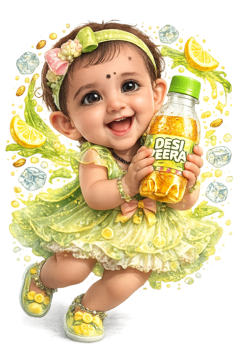 Desi Zeera mascot holding a bottle